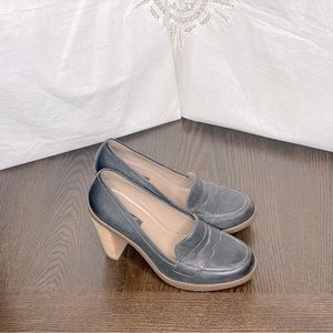 New ECCO Office Shoes Leather High Heel Slip On Loafer Pumps UK 37 Navy Classic